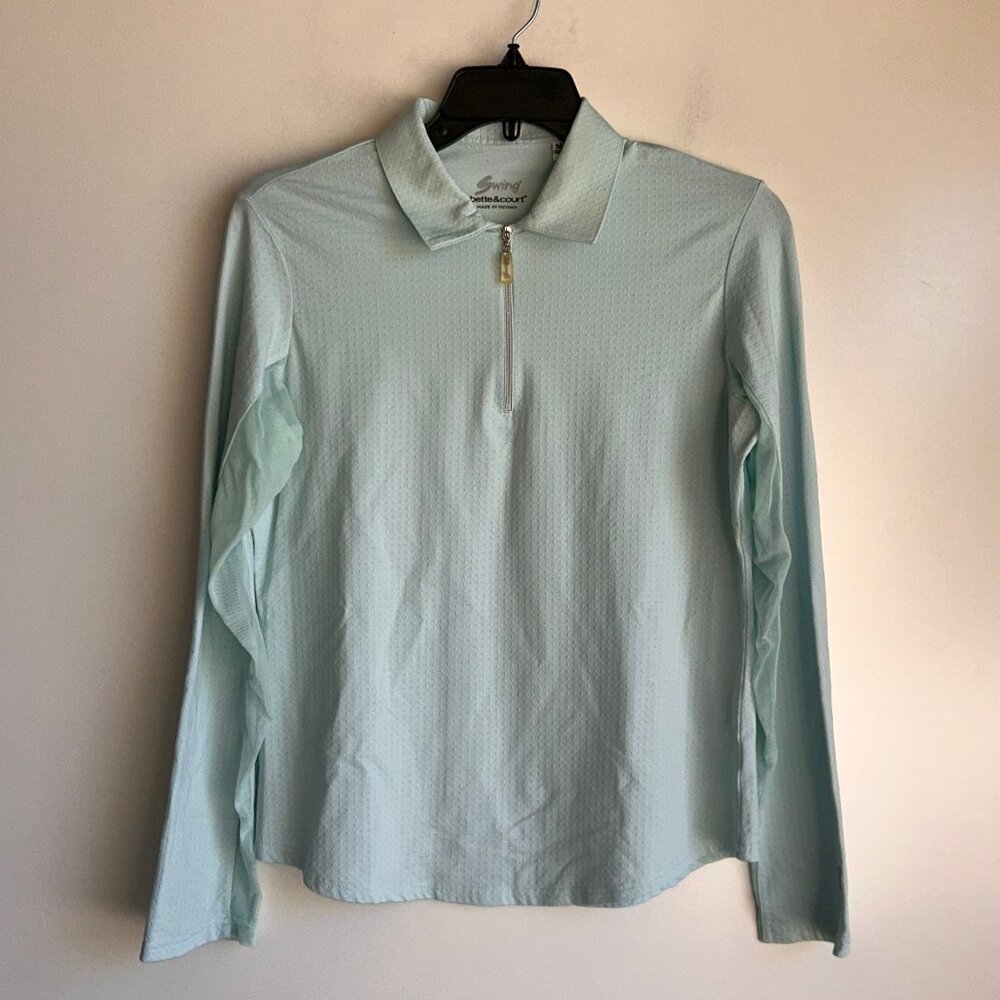 Bette & Court 1/4 Zip Blue Long Sleeve Nylon Golf Top Size Medium ~EUC